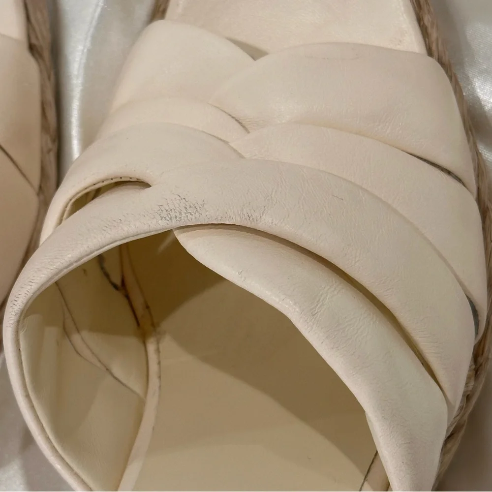 Vince Gilian Espadrille Wedge Sandal 9 Leather Cream Vacation Resort Coastal